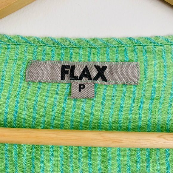 FLAX SALE Linen Longline Oversized Striped Button Top Green size 4-6 (P) - Picture 8 of 10